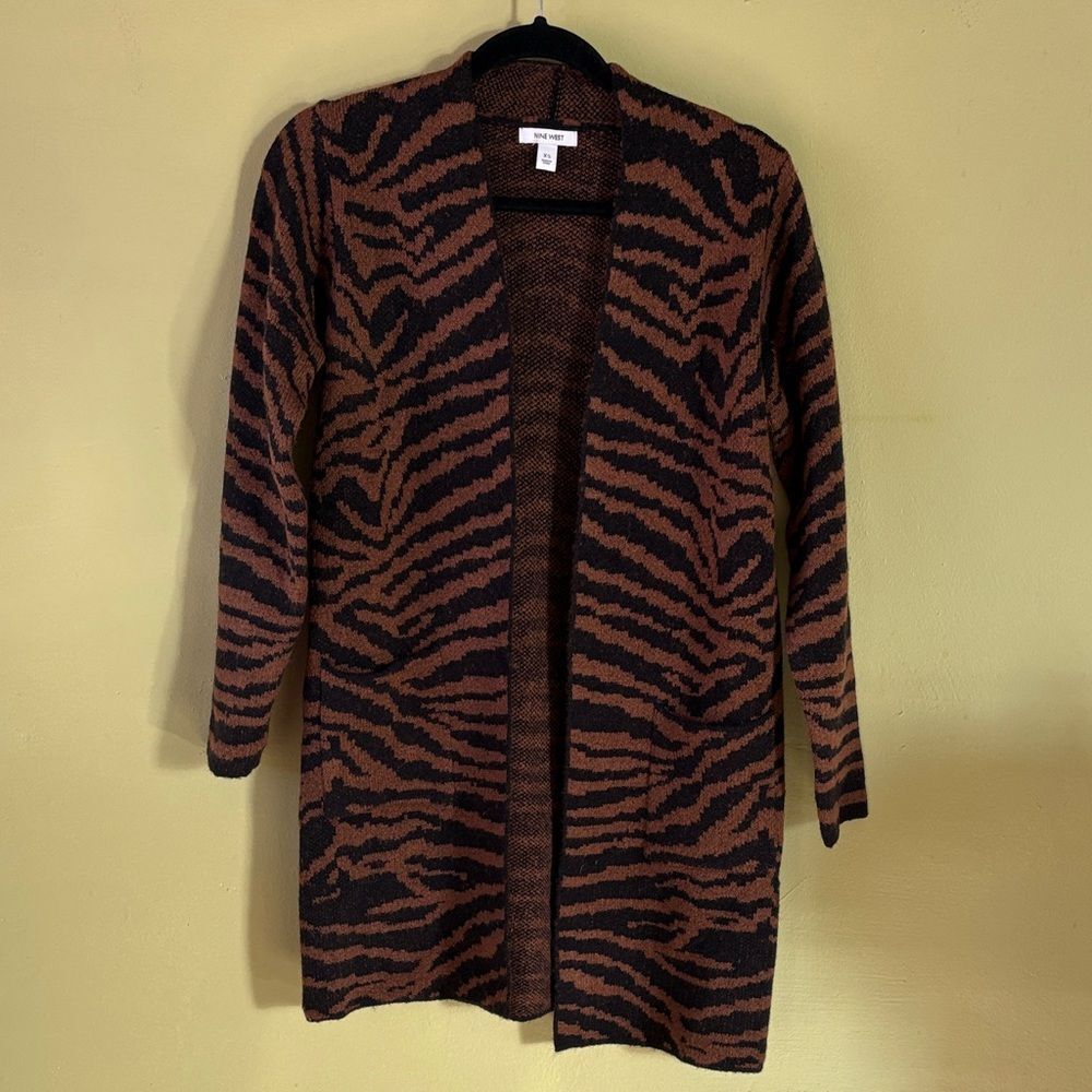 Nine West Brown and Black Tiger Print Cardigan with Pockets Size XS